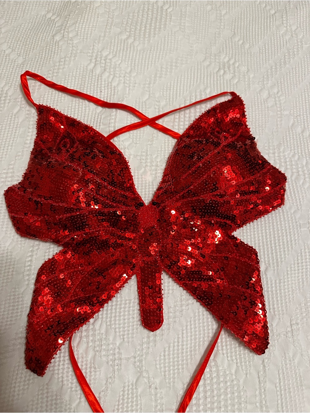 SHEIN Red Sequin Butterfly Crop Top